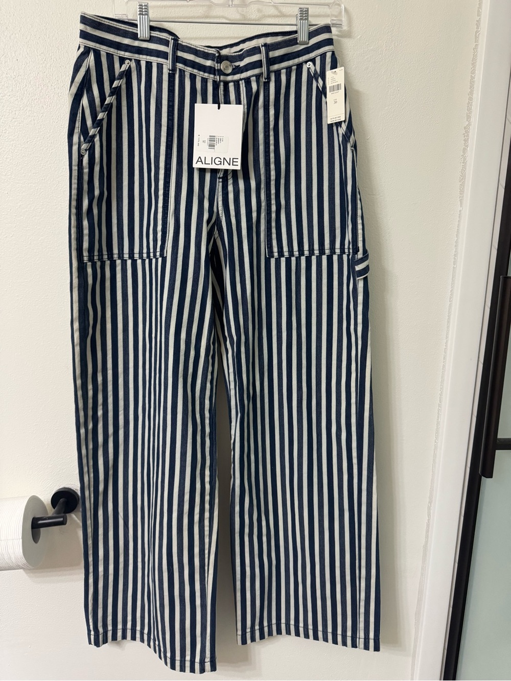 Anthropologie (ALIGNE) Navy and White Striped Wide-Leg Pants